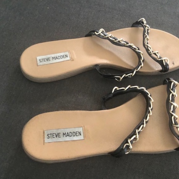 Steve Madden Sandals Black with cute chain detail sz 10 - Picture 4 of 7